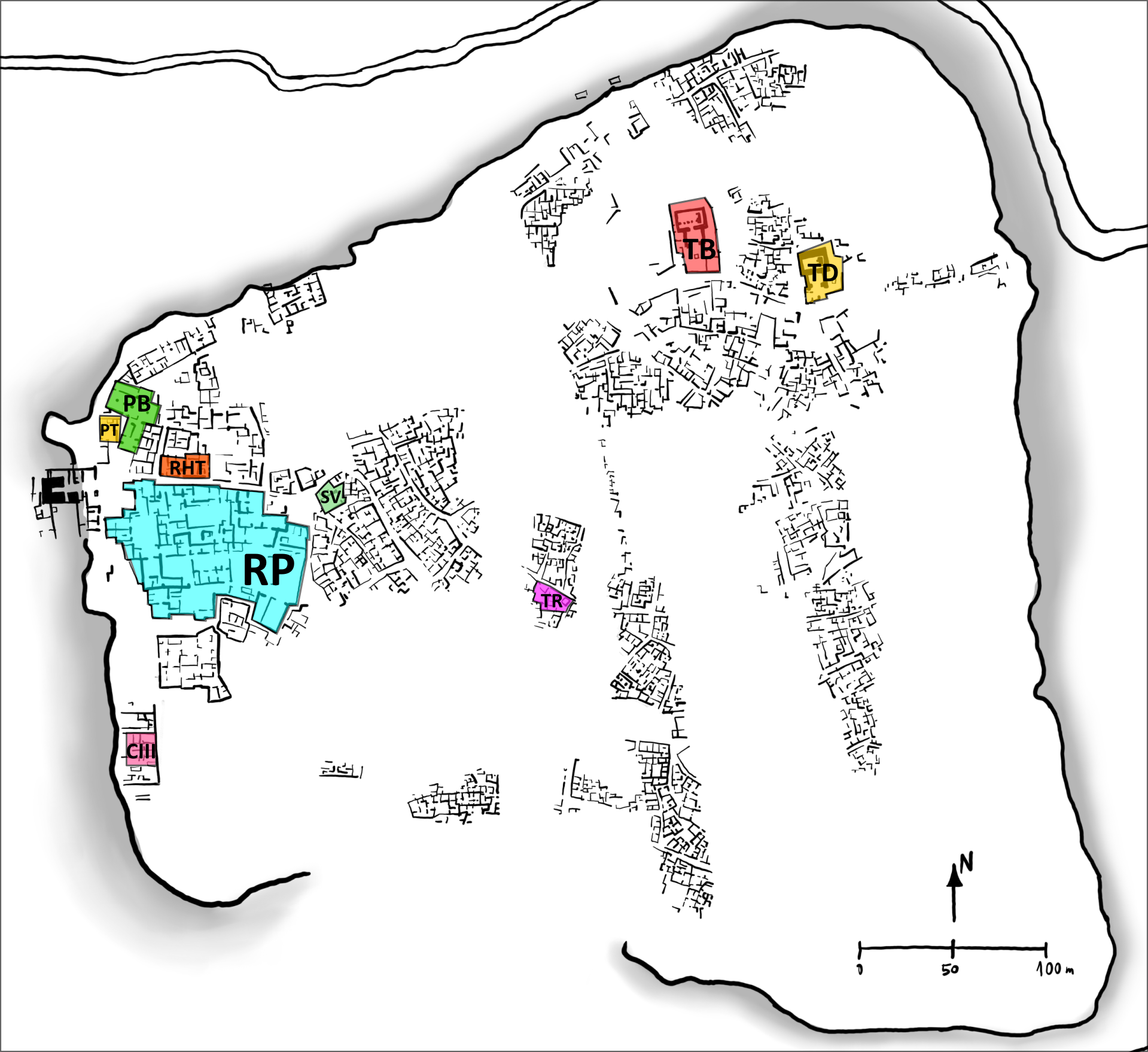 Ugarit site map with Temple of Baˁlu indicated